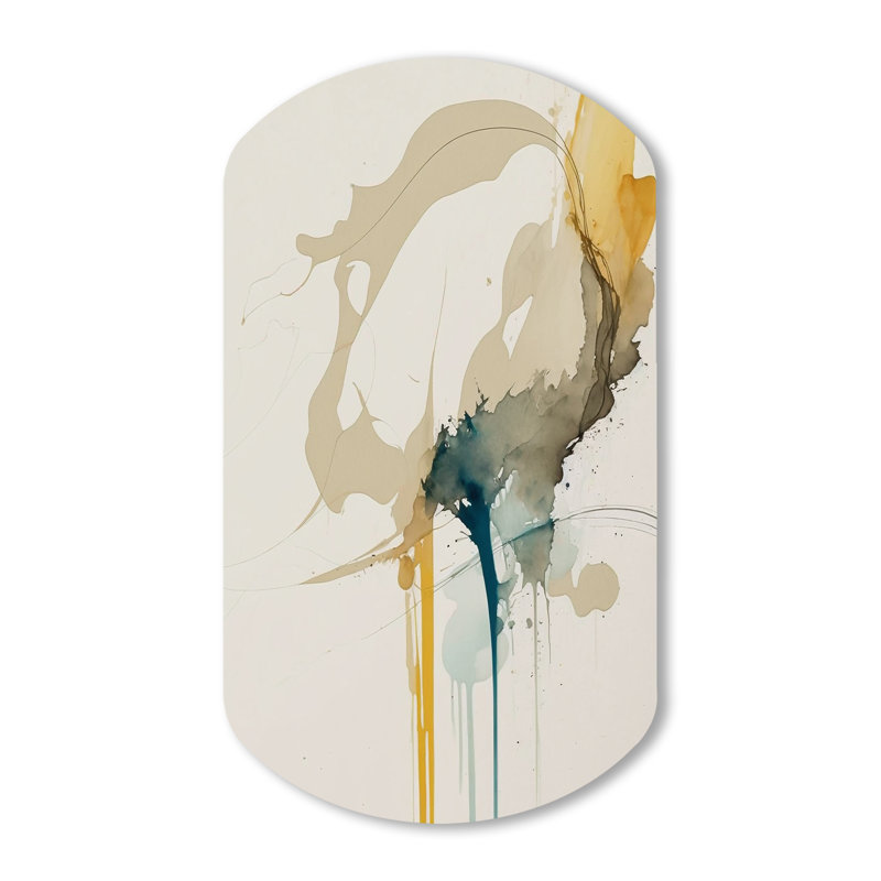 Moutarde jaune Secrets VI - Art abstrait en forme de cylindre encre liquide assymétrique, H 43 po x l 23 po