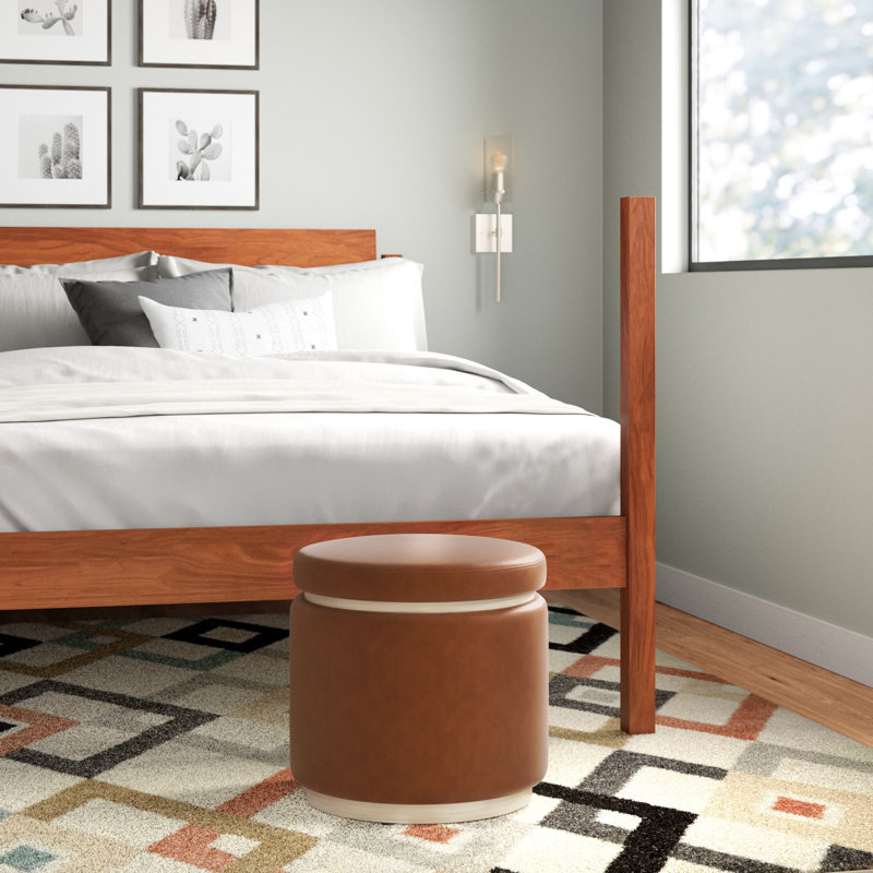 Addilynne Faux Leather Ottoman, Caramel