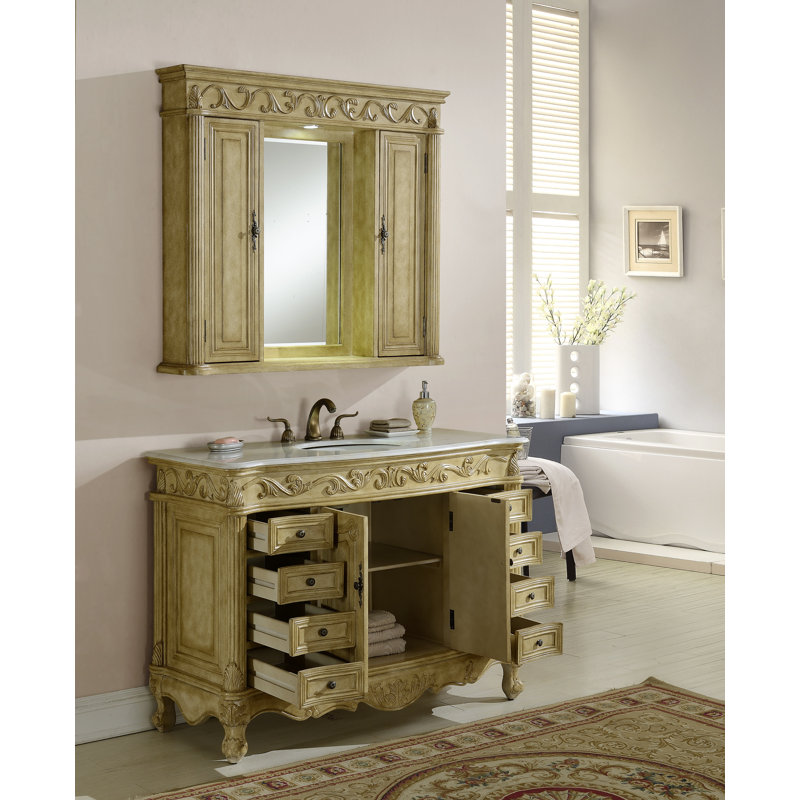 48'' Single Bathroom Vanity with Top, Tan, White Marble