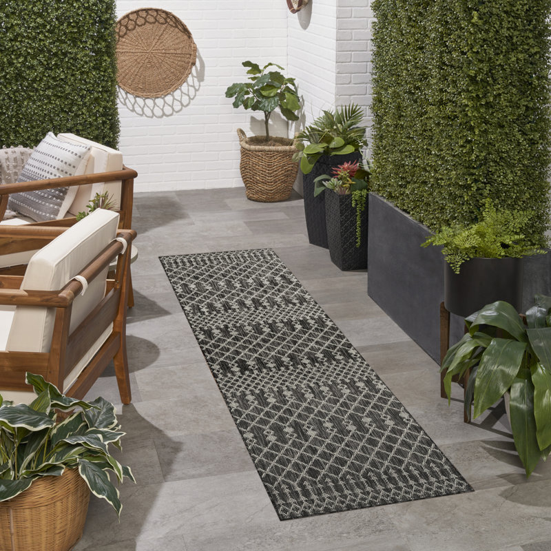  Positano 2'2" x 8' Black Modern Rug, Runner 2'2" x 8', Black