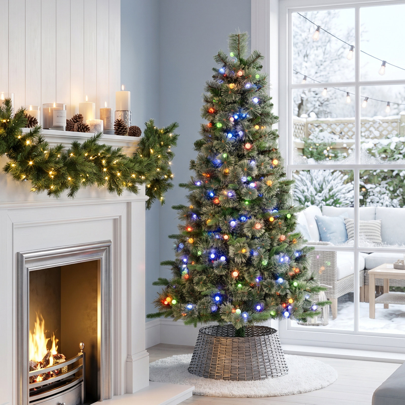 Aldred Pre-Lit Green Cashmere Slim Pine Artificial Christmas Tree with LED Lights, 6ft