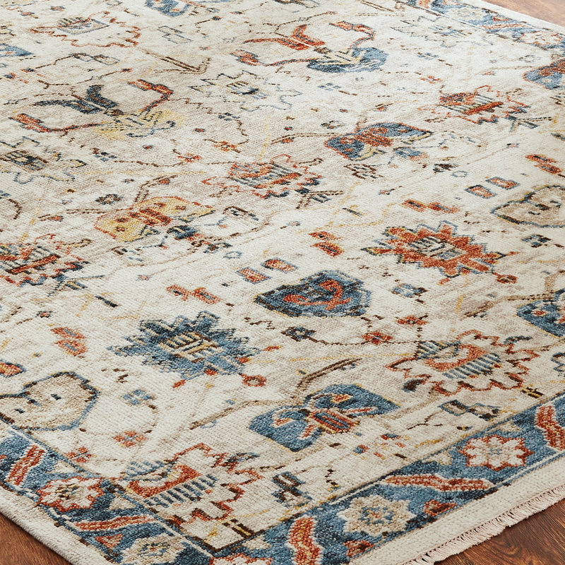 Mobasher Wool Flroal Area Rug in Ivory, Rectangle 10' x 14'