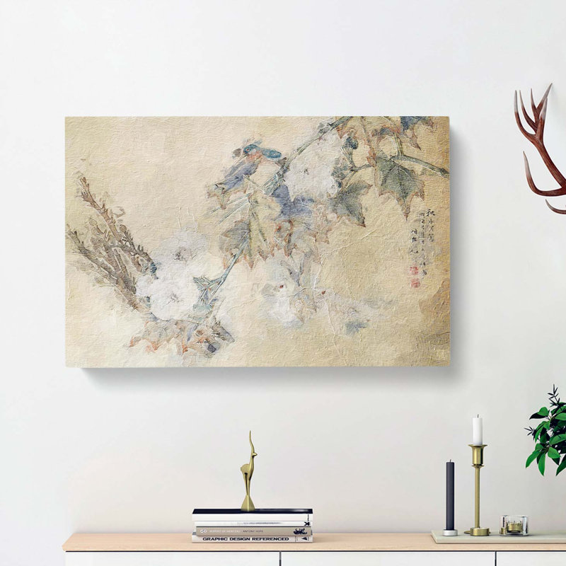 Bird and Peony Flowers - Wrapped Canvas, 50cm H x 76cm W x 3cm D