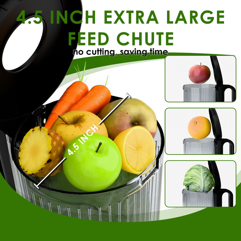 WHALL Cold Press Juicer Machine with Touchscreen, Slow Masticating Juicer with 4.5" Extra Large Feed Chute, Reverse Function, Easy to Clean