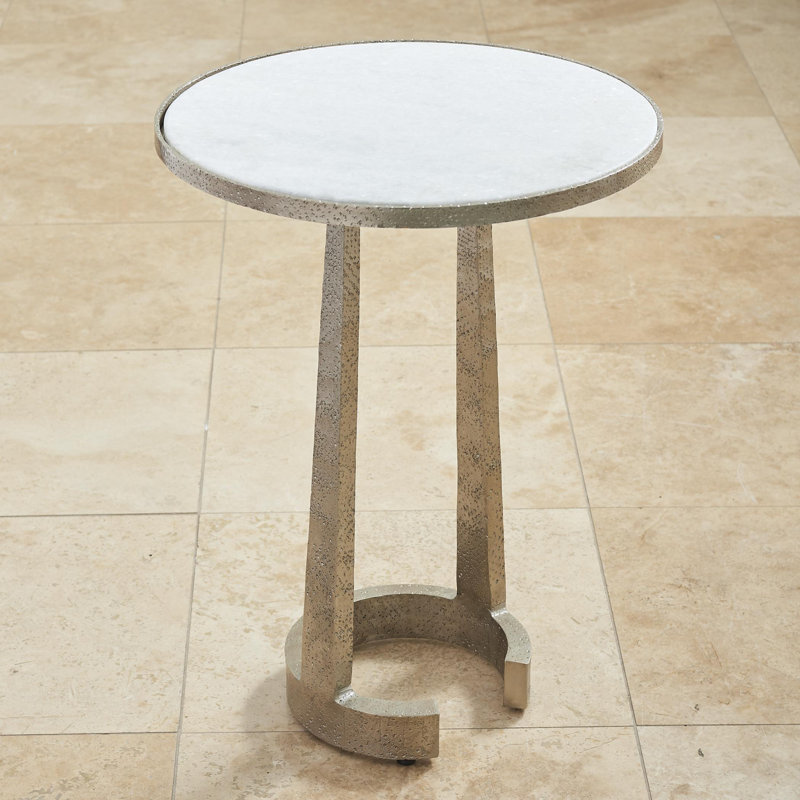 Elegant Round White Marble and Nickel C-Table, Large