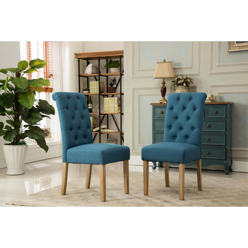Chaise parsons capitonnée en bois massif, Bleu