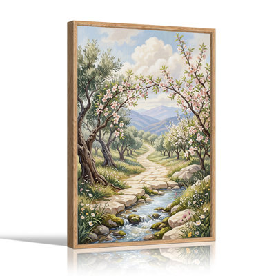 «Pink Blossom Trees long Stone Stone Path», art mural