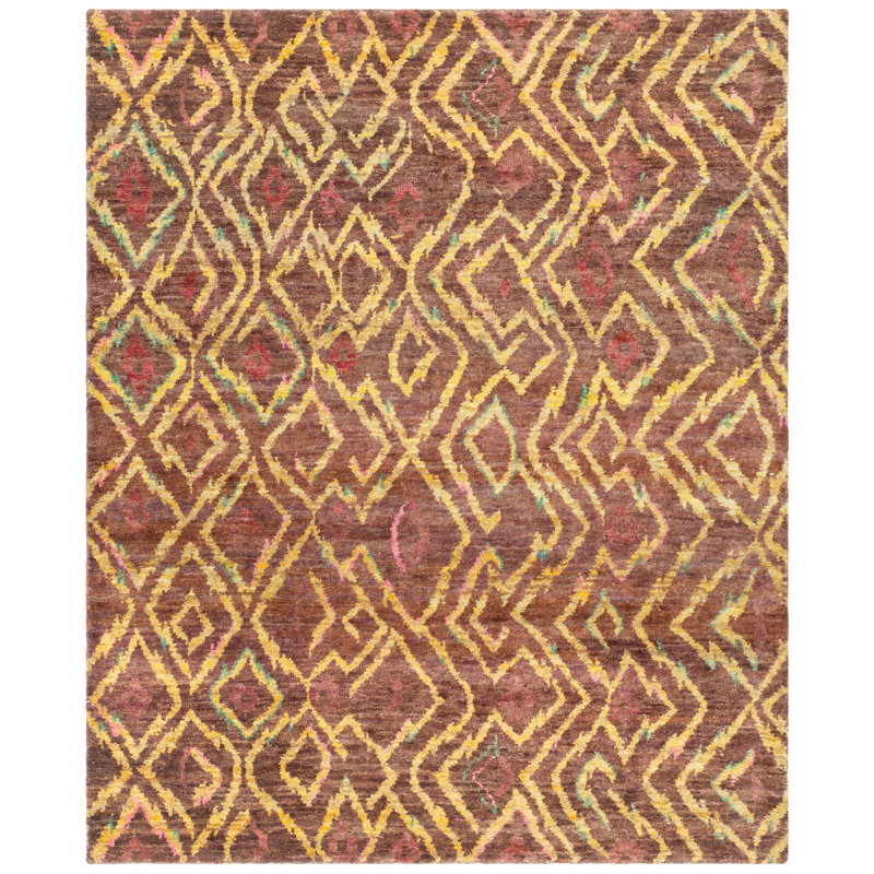 Ferrera Hand Knotted Brown/Gold Area Rug, Rectangle 8' x 10'
