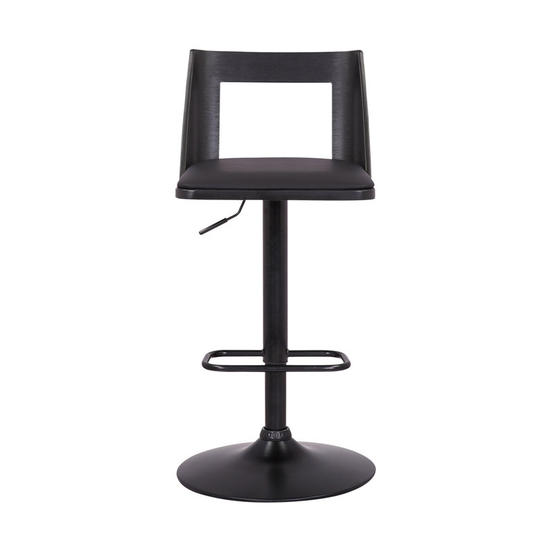 Tabouret de bar pivotant en similicuir noir et bois noir Milan