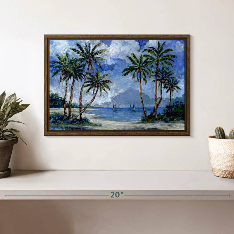 Impressions of Palms II, 13 po x 9 po, Cadre flottant noyer
