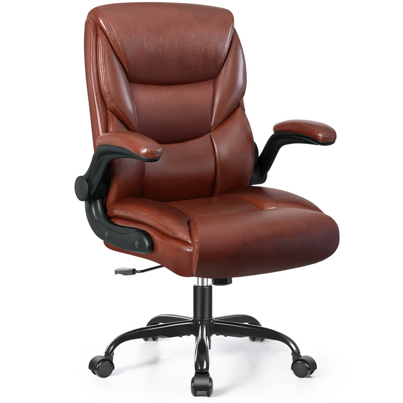 Loreene Ergonomic Executive Chair with Headrest and Flip -Up Armrests, Vintage Brown