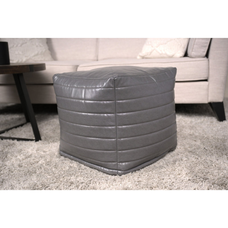 Pouf carré en similicuir gris - ou coussin de sol gracieux, 16 po x 16 po x 16 po, poids limité à 200 lb, décoratif, nettoyage des taches seulement, siège rembourré, capacité, article décoratif, propre, avec perles