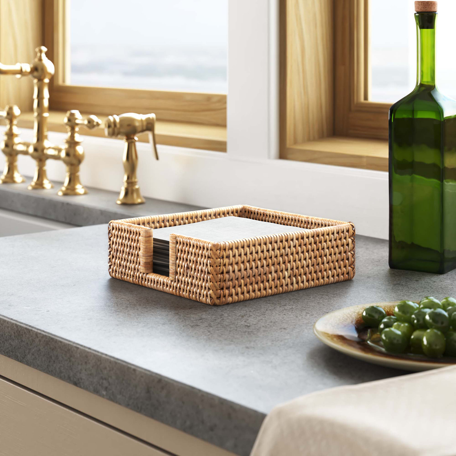 Camden Luncheon with Cutout Napkin Holder, Honey Brown