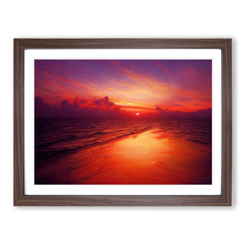 XH1022-7509X Riveting Ocean Sunset - Single Picture Frame Painting, 46cm H x 64cm W x 2cm D, Walnut 