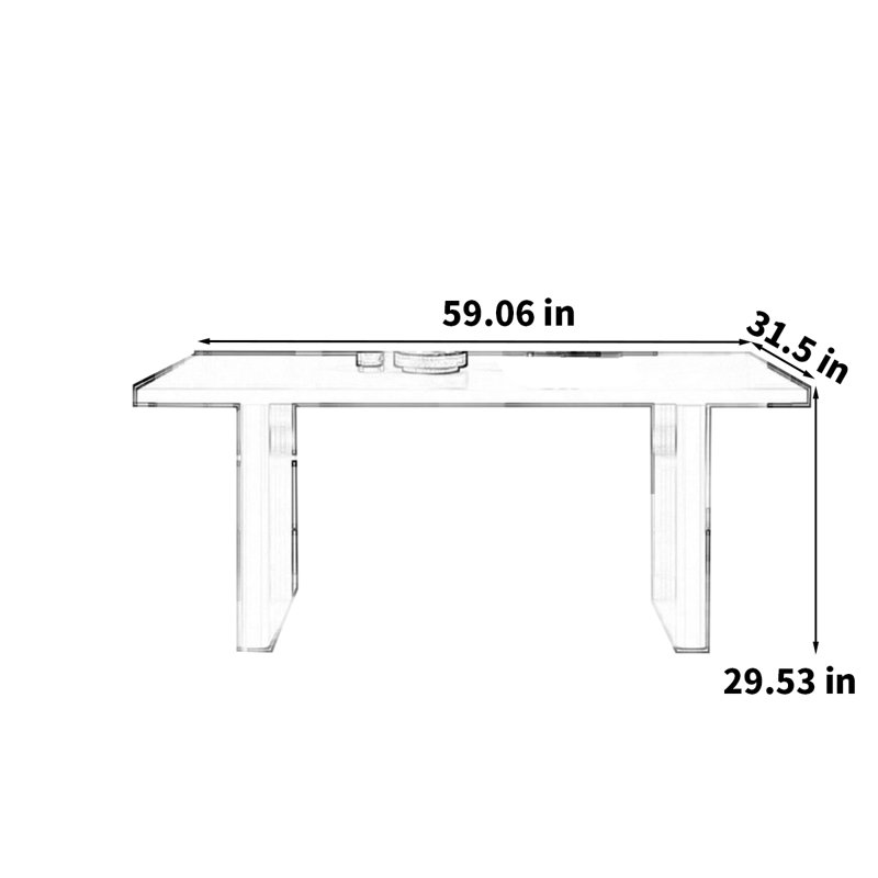 Table de salle à manger rectangulaire de style rétro français, H 29,53 po x L 59,06 po x l 31,5 po