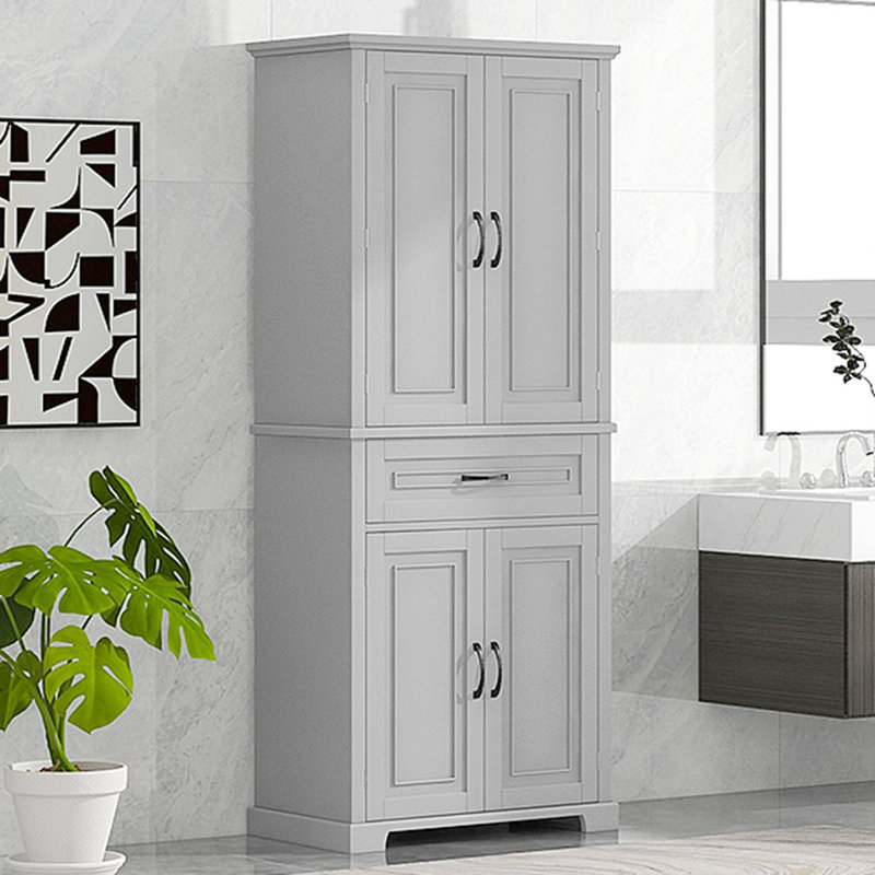 Armoire de rangement pour salle de bain avec portes et tiroir, Gris