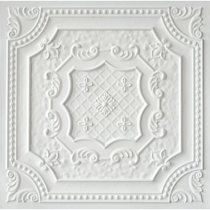 Pavillon élisabéthain de 2 pi x 2 pi Tuile de plafond à poser ou à coller, Blanc mat