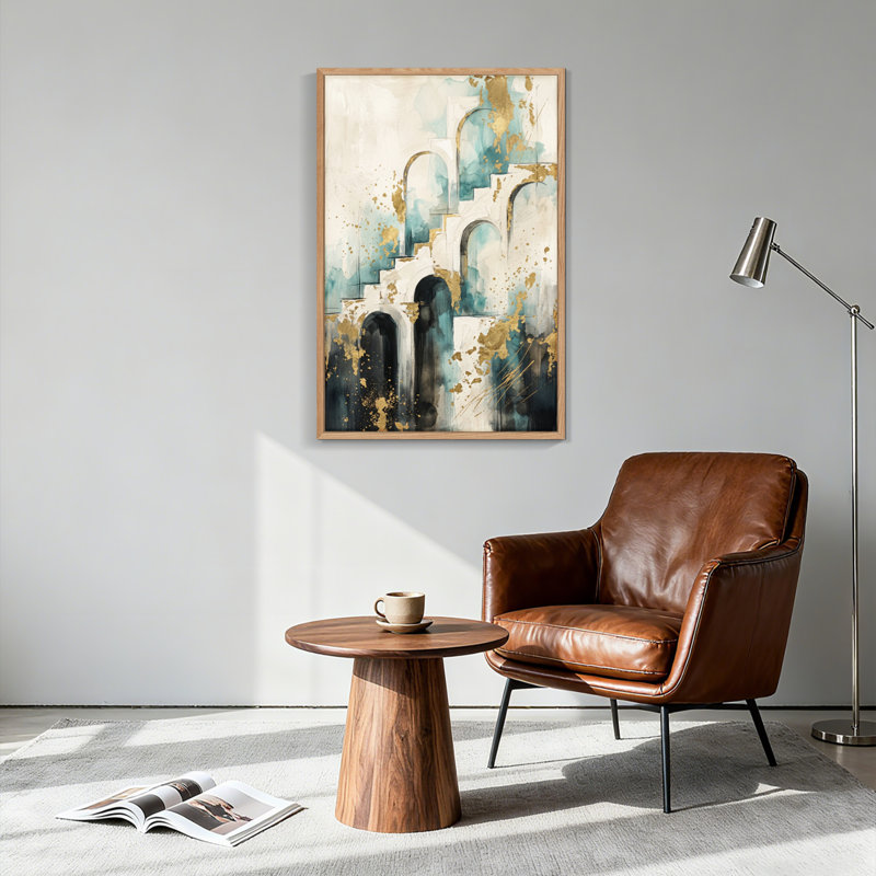 Ensemble de 1 toile murale abstraite d'architecture, 48"H x 32"W, Natural