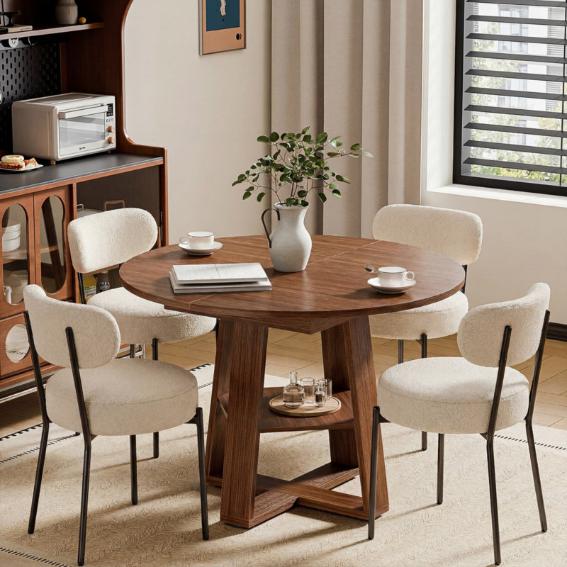 Extendable Dining Table & Chairs Set, Modern Kitchen Table With Seating, Beige, 5 Pieces: Table, 4 Chairs, Black