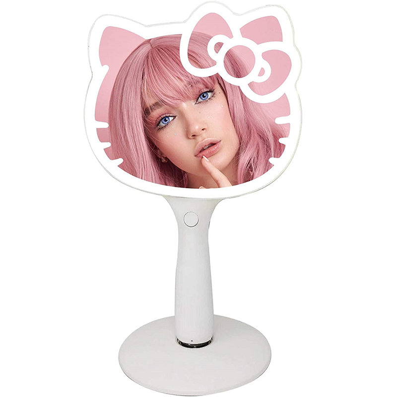 Hello Kitty LED Handheld Mirror, Makeup Vanity Mirror with Standing Base and Adjustable Brightness