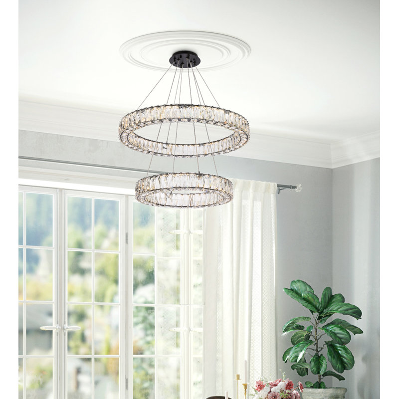 Steveson 2-Light Crystal Oval LED Chandelier, Black, 12" H x 28" W x 28" D
