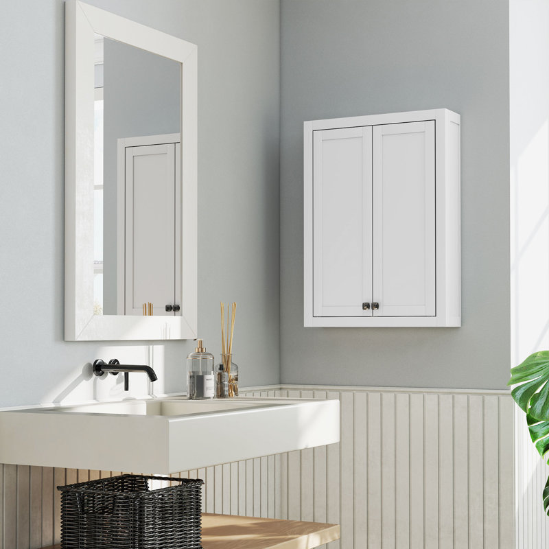 Bathroom Wall Cabinet, Modern Medicine Cabinet Wall Mounted, Over The Toilet Space Saver with 2 Doors and 2 Adjustable Shelves, White