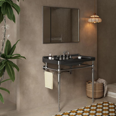 36"Free Standing Vanity Bathroom, Console Sink with 3 Tap Holes and Pop Up Drain