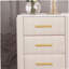 Table de chevet rembourrée en bois avec 3 tiroirs et pieds et poignées en métal, table de chevet avec plan de travail autocollant marbré - beige-1094487462