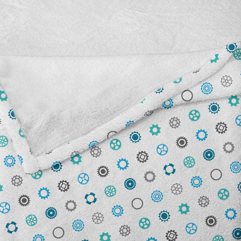 Ambesonne Fleece Throw Blanket Blue, 70'' W x 90'' L, Gear Wheels Art