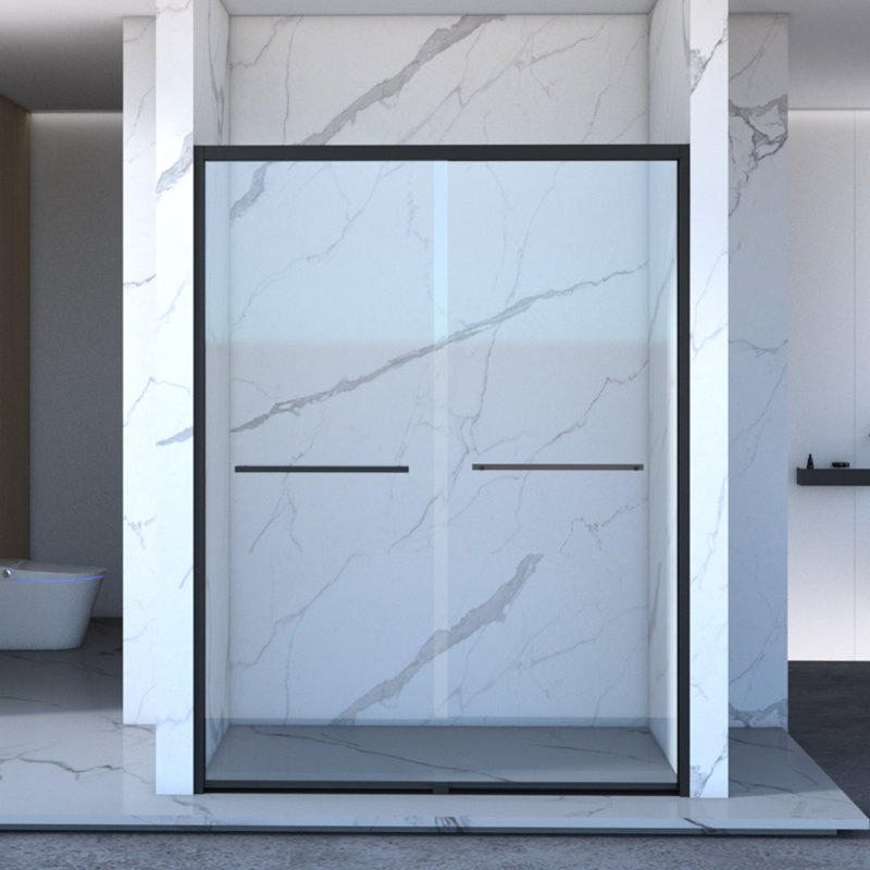 Double Sliding Shower Door, 56 - 60"x70", Aluminum, 8mm Tempered Glass, Black Hardware, Bathroom, Waterproof, Simple Install Approach 60"x70" Aluminum Alloy Frame, Sliding, Matte Black, Process