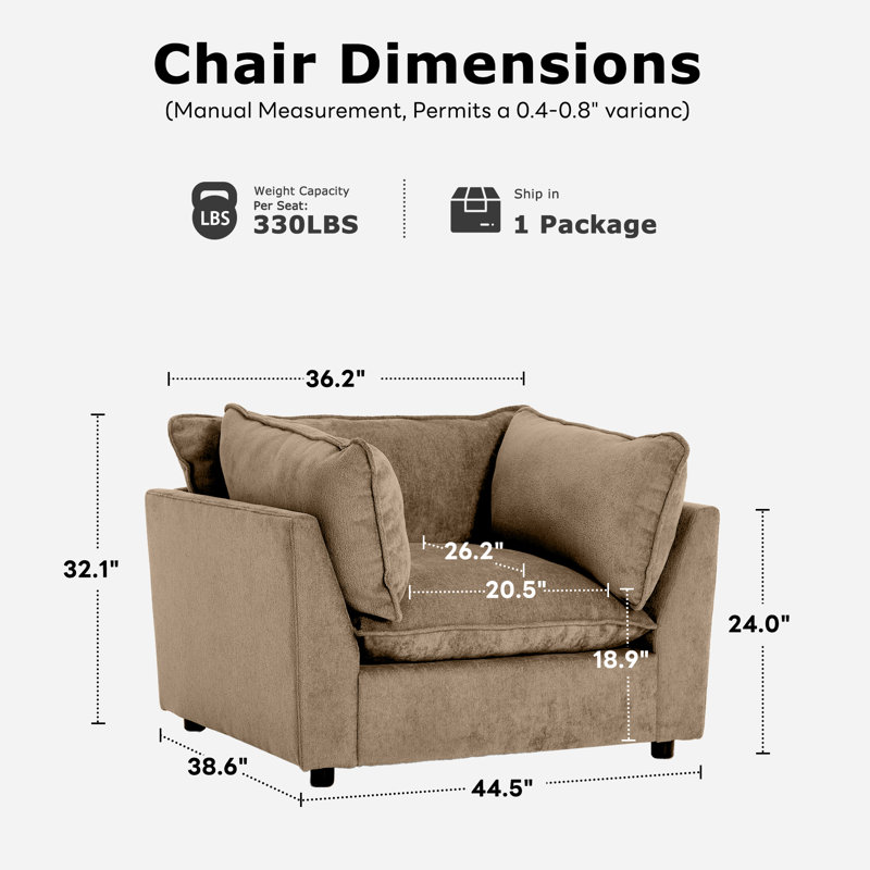 Fauteuil d'appoint rembourré de 44,49 po Heffernan, Chenille kaki