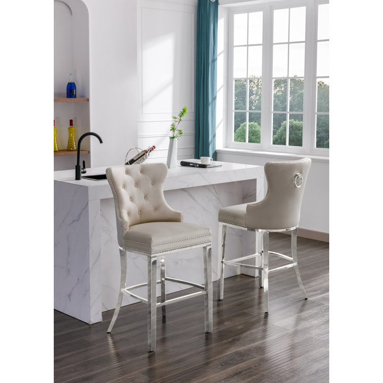 Karahalios Upholstered Stools with Button Tufting and Nailhead Trim 