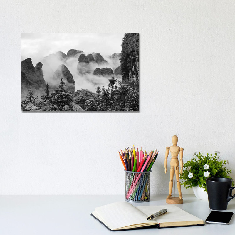 Limestone Hills in Mist, Yangshuo, Guangxi, China 1 Piece Wrapped Canvas Wall Art, 20.32cm H x 30.48 cm W x 1.905 cm D