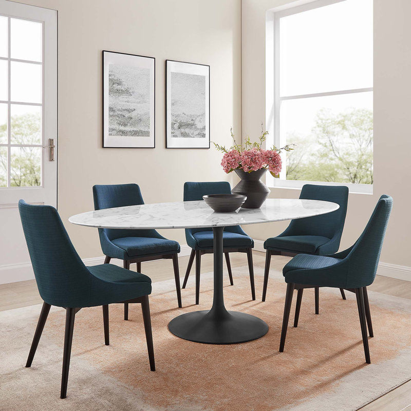  Table de salle à manger en marbre artificiel Lippa, Noir, 29 po H x 78 po L x 47 po l, Blanc