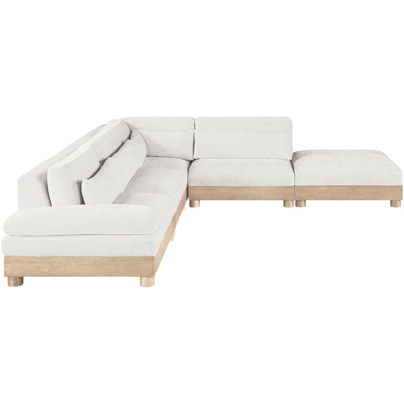 Canapé modulaire 5 pièces en tissu chenille 120 po Turin, Tissu chenille crème, Orienté à droite, Naturel