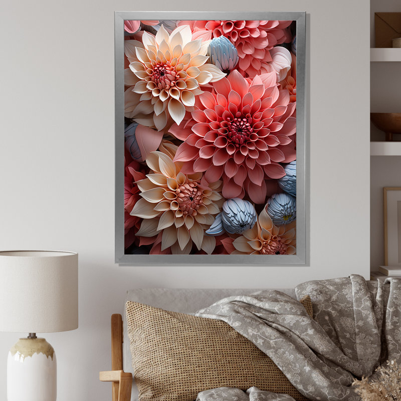 «Soft Elegance Mums Flowers III» sur toile, Cadre flottant noir, 44" H x 34" W