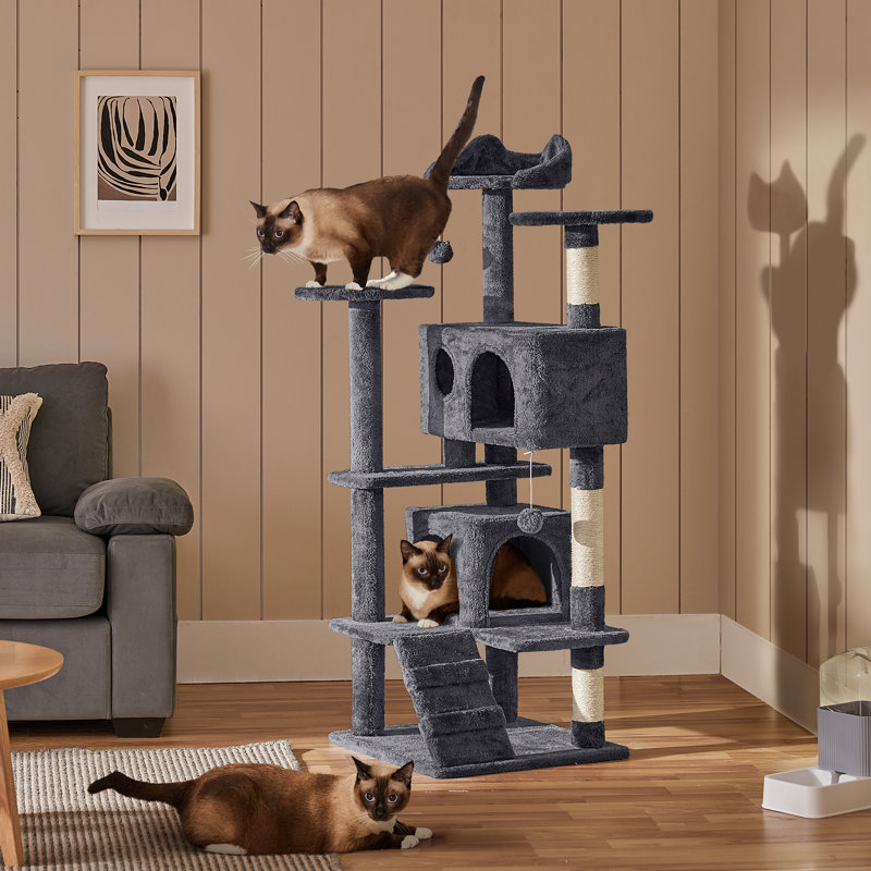 Dagenham Cat Tree Tower Condo Cat Furniture with Scratching Post for Kittens, 54" H x 20" W x 20" D, Gray