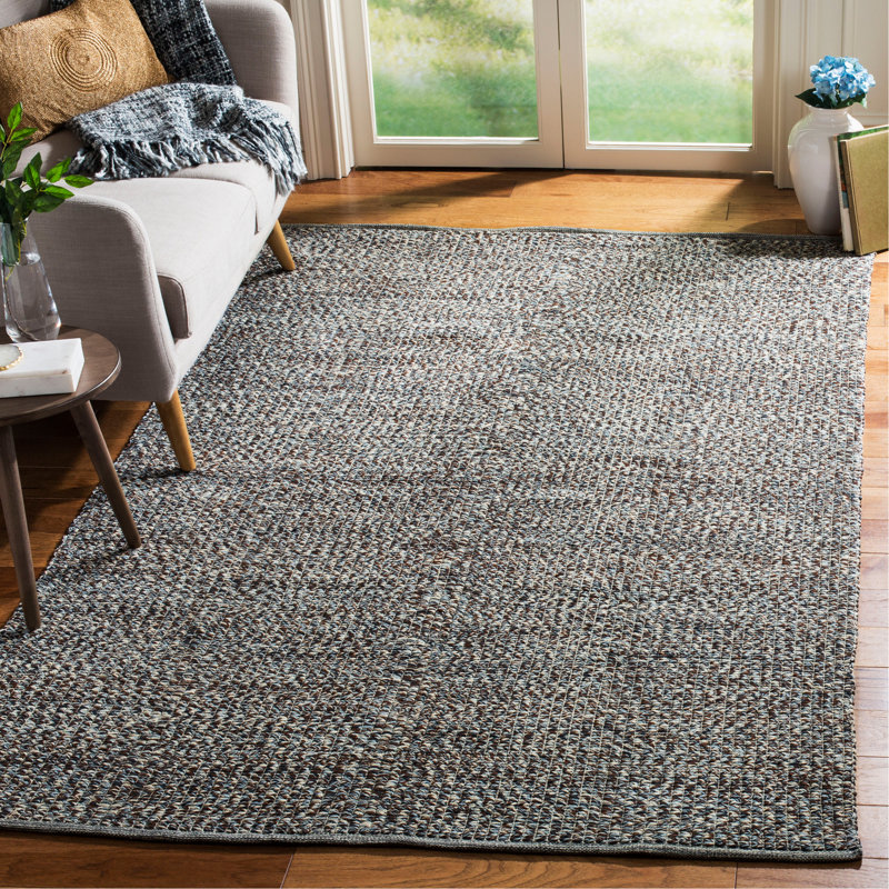 Tapis de couleur unie en coton tissé à la main Haqlaim, Rectangle 5 pi x 8 pi