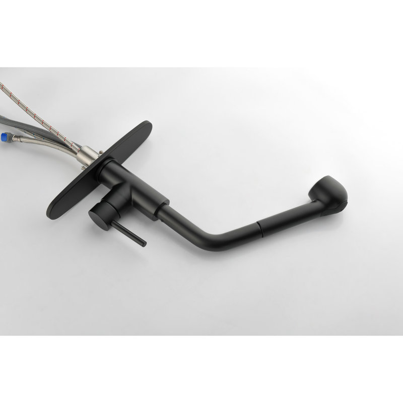 Robinet d'évier de cuisine noir mat avec douchette extractible, bec haut rotatif sur 360 ° à poignée simple. Corrosion et rouille pour un service prolongé. Contrôlez facilement le débit d'eau à une poignée.