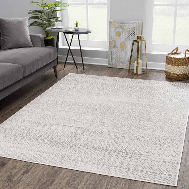 Ballville Bohemian Southwestern Gray/Ivory Area Rug, Rectangle 5'3" x 7'