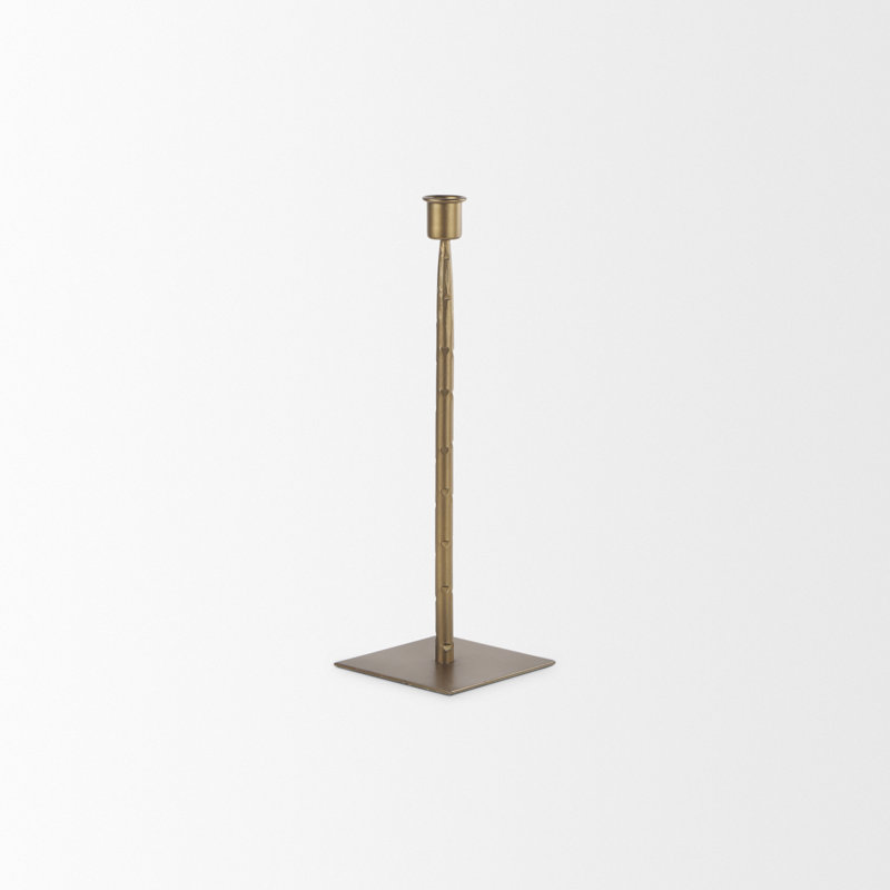 Metal Candlestick, 12'' H x 4.5'' W x 4.5'' D, Gold