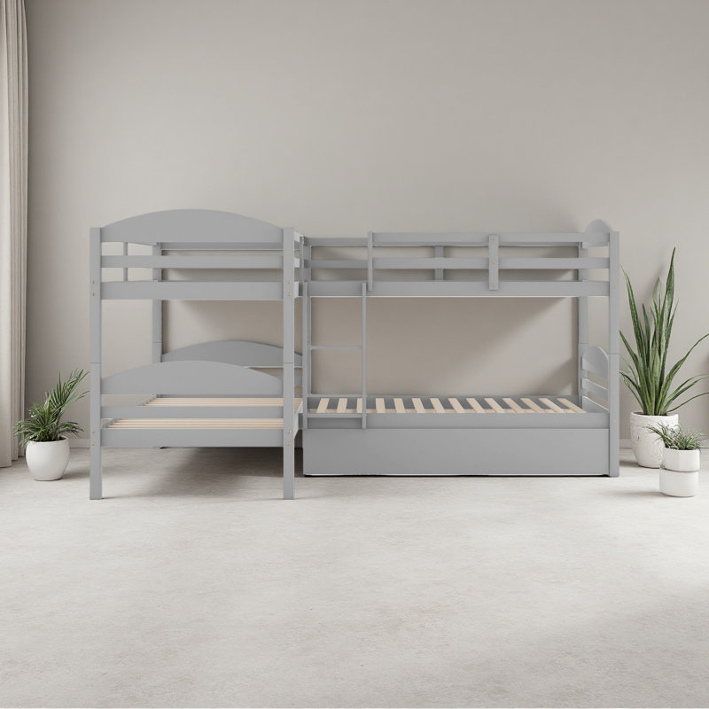 Lit simple en L avec lit gigogne, Gris