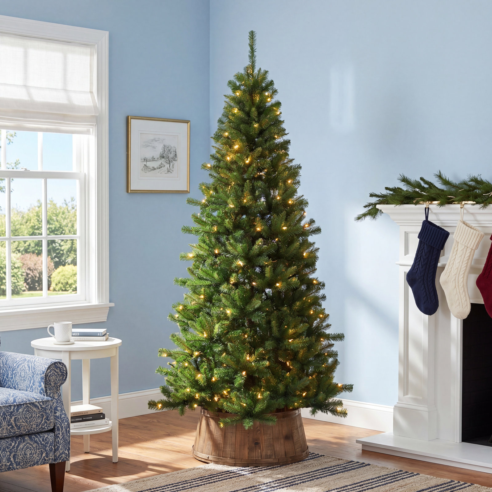 7' Pre-Lit Pine Christmas Tree