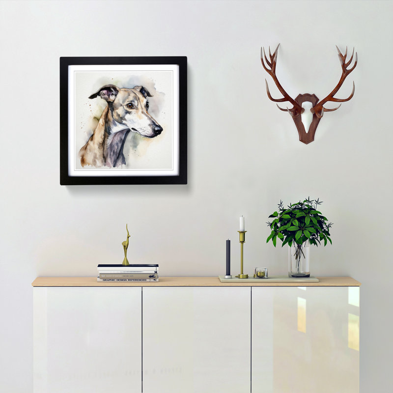 Greyhound Dog Watercolour - Framed Print, Black
