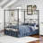 Queen Size Ornate European Style Canopy Platform Bed, No Box Spring Required Black-toned Metal Frame