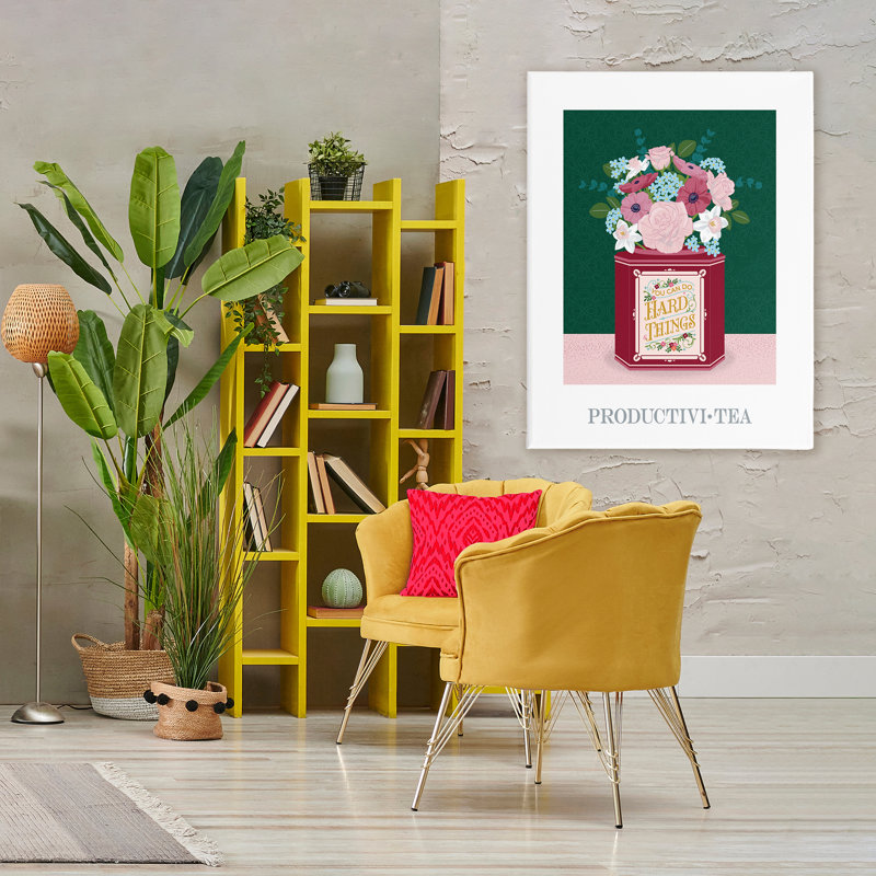 Productivi-thé avec toile de message encourageante, design par Lara Beeston, H 48 po x l 36 po