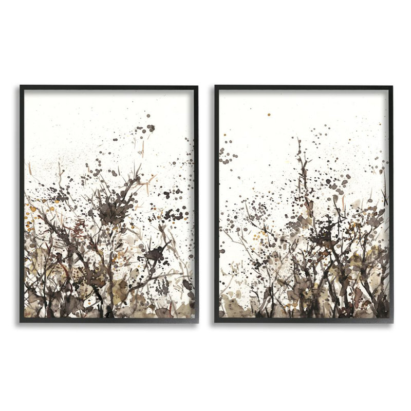 Watercolor Field of Grassy Weeds Canvas Print Set with Black Frame