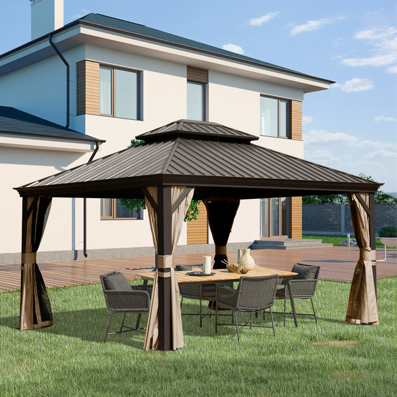 14 Ft. W x 10 Ft. D Aluminum Galvanized Steel Patio Gazebo with Double Roof