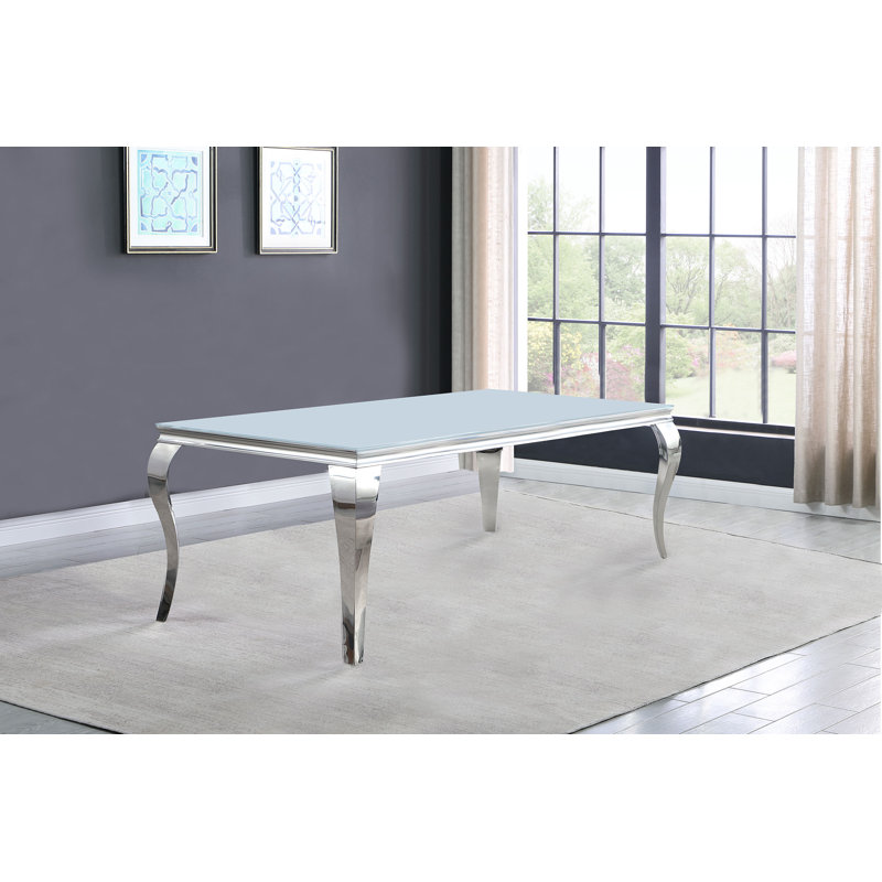 Carone Rectangular Glass Top Dining Table, White, 29.5"H x 80.75"L x 41.5"W