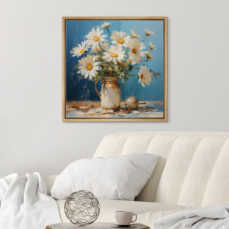 «Daisy Flower In A Vase View», reproduction d'art sur toile encadrée, Naturel, H 16 po x l 16 po x P 1,5 po